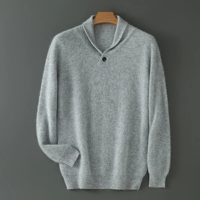 New 100% mink velvet men's olive neck knitted sweater in autumn and winter: solid color loose padded casual bottoming shirt.
