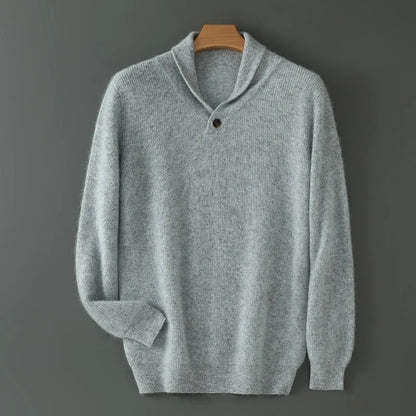 New 100% mink velvet men's olive neck knitted sweater in autumn and winter: solid color loose padded casual bottoming shirt.