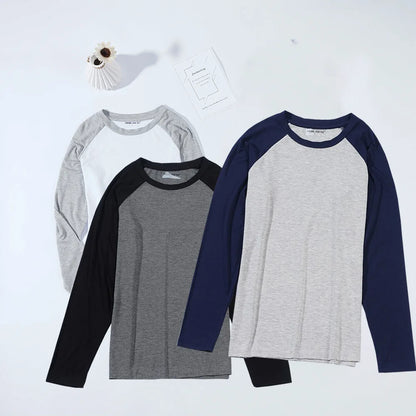 Men's Long Sleeved Plus Size Soft Loose Breathable  Sleepwear Spring Summer Autumn and Winter Season Pajamas  Home Wear Tpi Tops