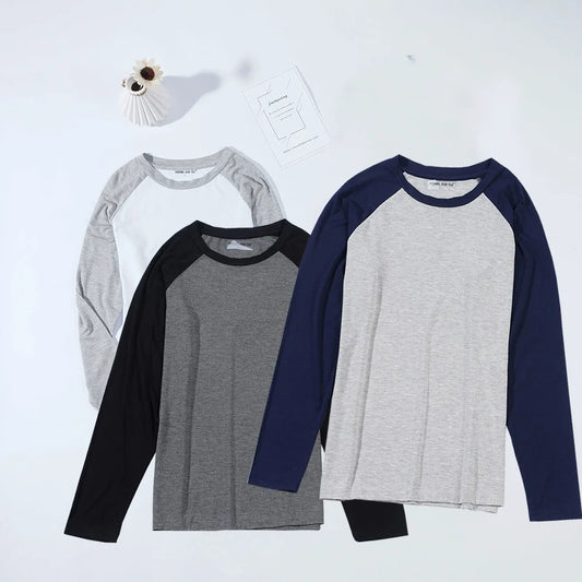 Men's Long Sleeved Plus Size Soft Loose Breathable  Sleepwear Spring Summer Autumn and Winter Season Pajamas  Home Wear Tpi Tops