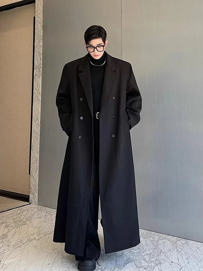 Mauroicardi Spring Autumn Extra Logn Black Oversized Flowy Soft Trench Coat for Men with Back High Slit Loose Casual Overcoat
