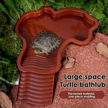 Turtles Bathing Pool Water Bowl with Slip Proof 35x28.50cm Friendly Habitat with Steps for Reptiles Resting and Soaking