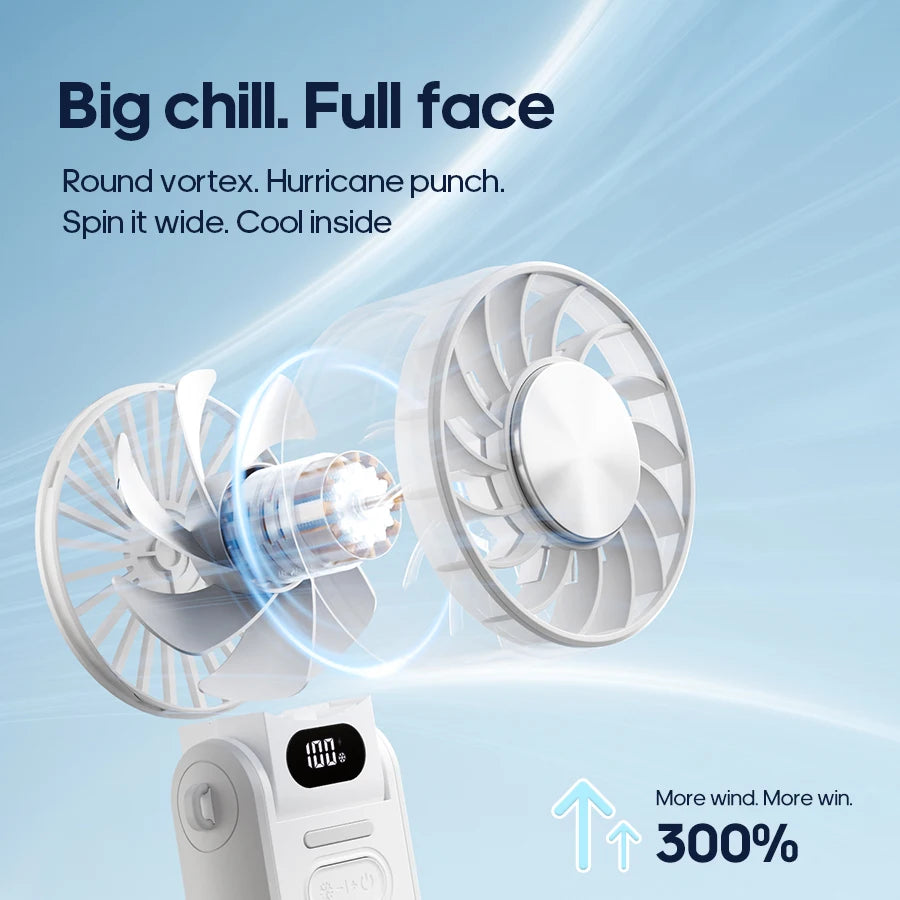 Kinscoter Mini Handheld Cooling Fan LED Display 3600mAh Foldable Portable Fan 100 Wind Speed w/ Lanyard for Outdoor Travel Gift