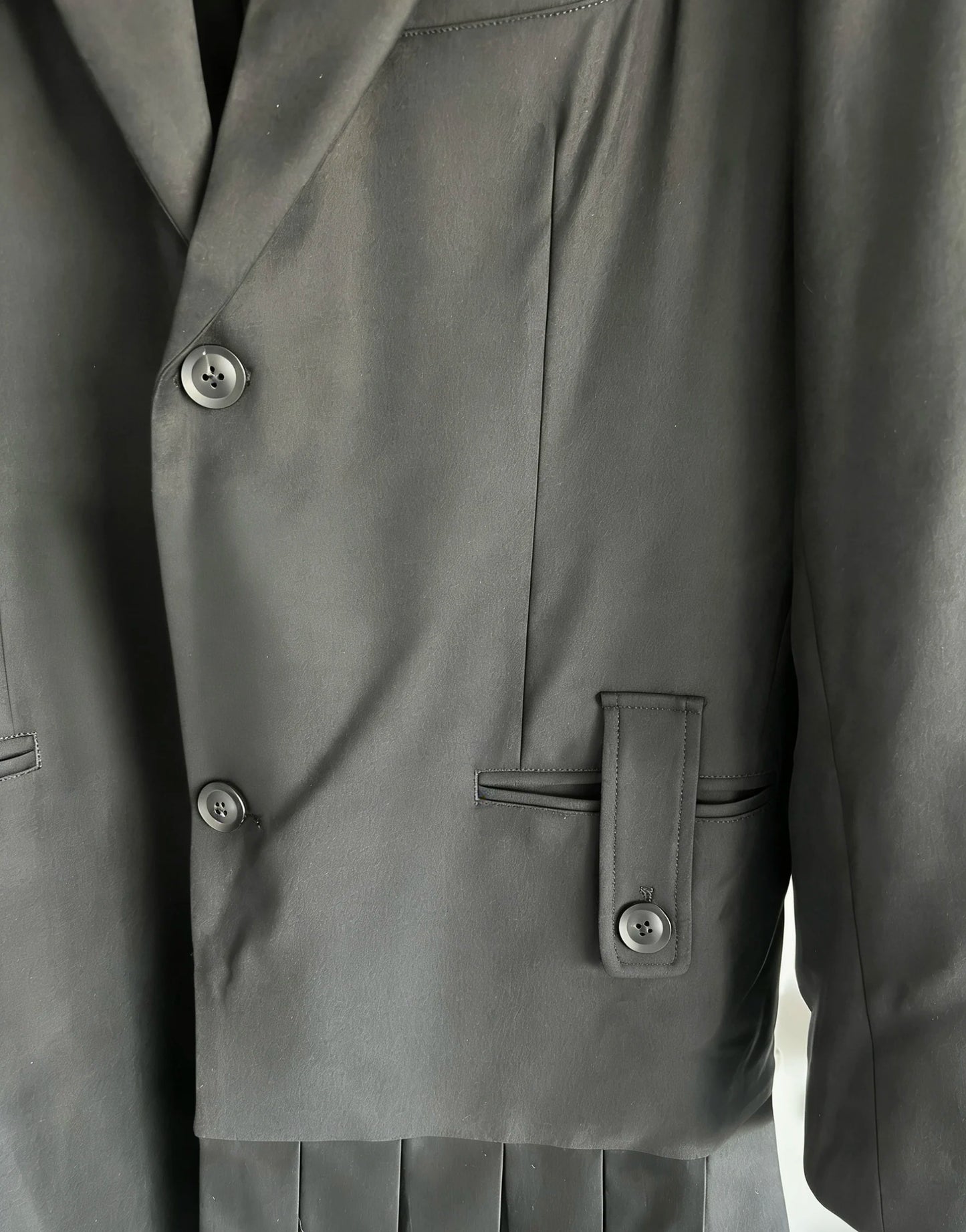 TOP-YAMAMOTO Original Design Original design Wool pleated word coat Asymmetrical slogan single row buckle