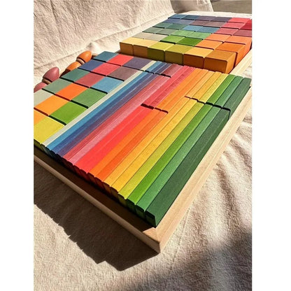 Large Rainbow Wood Building Slats Construct Cubes Blocks Pastel Stacking Timber Toys for Kids Early Learning