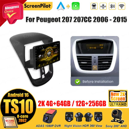 Android 15 For Peugeot 207 207CC 2006 - 2015 Car Radio Multimedia Video Player Stereo Head Unit 2 din Wireless Android Auto Wifi