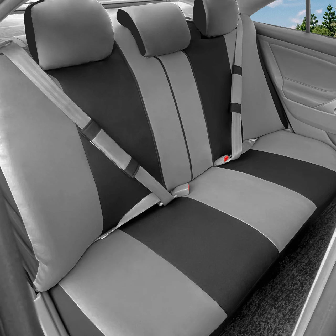 AUTOKING Universal Car Seat Covers Set Breathable Polyester Front Rear Covers with Steering Wheel & Seatbelt Pads Fits Most Car