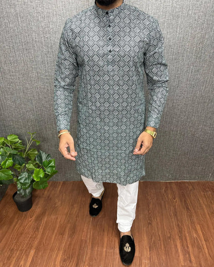 2026 Men Digital Printed Kurta Vardha Regular Fit Mandarin Collar Long Suitable All Occasions Such Wedding Hari Raya Aidilfitri