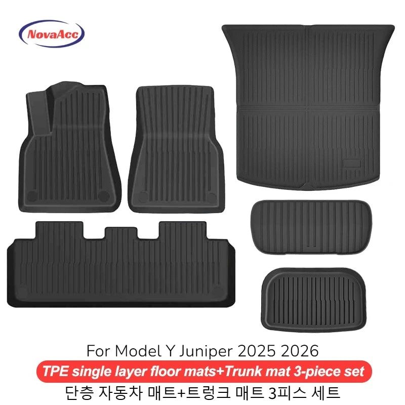 NovaAcc for Tesla Model Y Juniper 2025 2026 Model 3 Highland Floor Mats Trunk Mats Cargo Liners TPE All Weather Water Proof