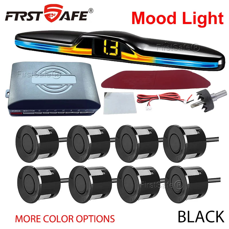 FirstSafe Factory Front and Rear Parking Sensor Kit Mood Light Display System Backup Monitor Detector Assistant 6 8 Radar Sensor