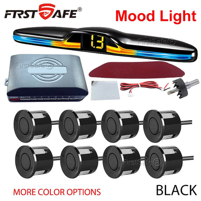 FirstSafe Factory Front and Rear Parking Sensor Kit Mood Light Display System Backup Monitor Detector Assistant 6 8 Radar Sensor