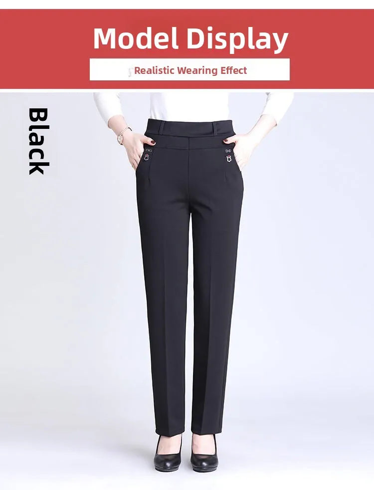 High Waist Fleece Lined Slimming Pants for Middle-Aged And Elderly Women Casual Long Pants Straight Leg Elastic Ankle Pants