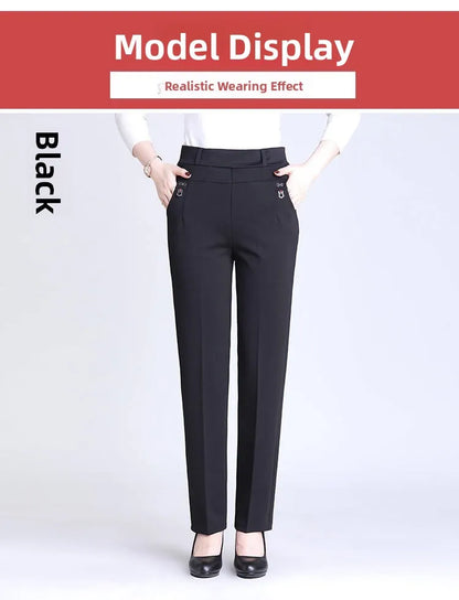 High Waist Fleece Lined Slimming Pants for Middle-Aged And Elderly Women Casual Long Pants Straight Leg Elastic Ankle Pants