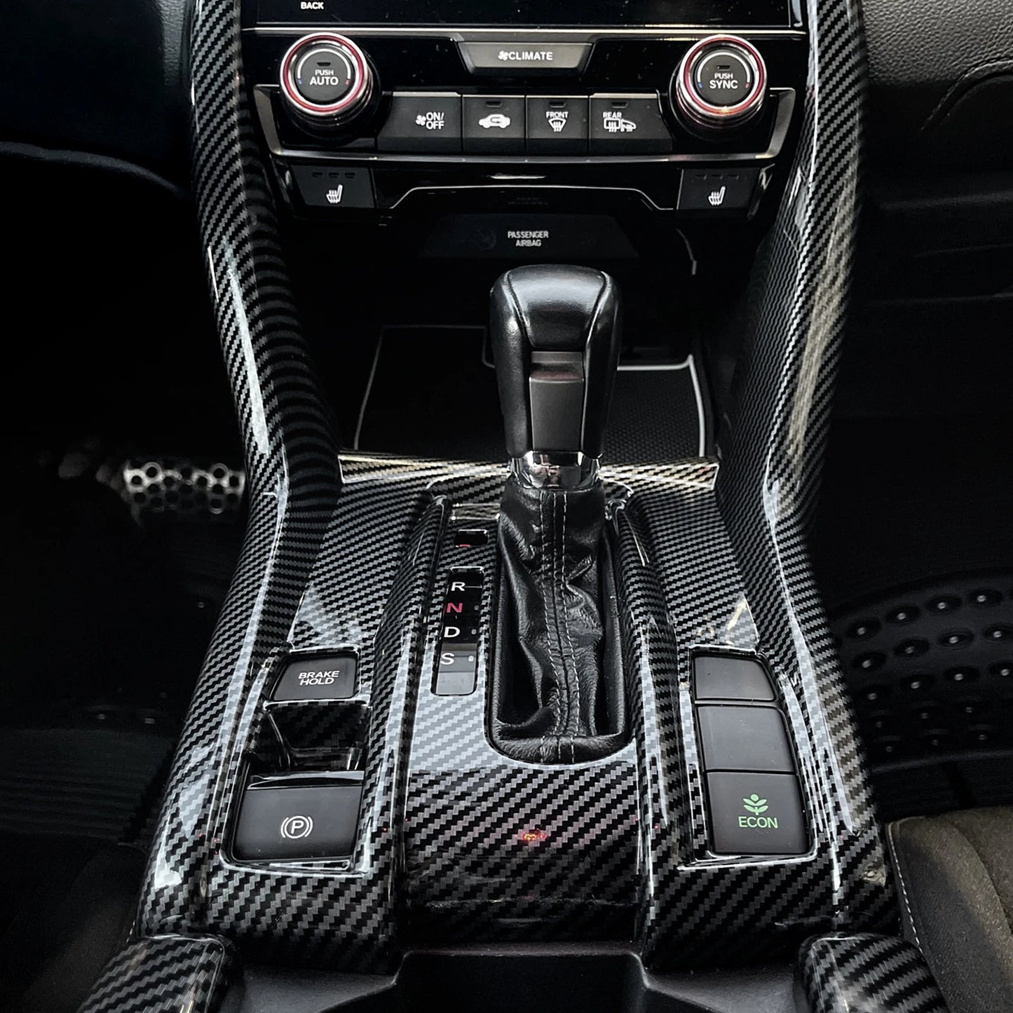 For Honda Civic 10th Gen (2016 -2021) Interior Accessories, Car Center Console Gear Shift Panel , Carbon Fiber ABS Trim Sticker