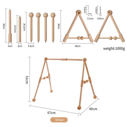 Foldable Baby Play Gym,0 Months Wooden Infant Activity Gym Hanging Toys Tool-Free Assembly Gym,Great for Newborn Development