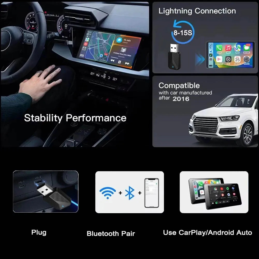 Skilldrive 2026 Mini 2 in 1 CarPlay Adapter Wireless Android Auto Adapter AI Smart Box Intelligent System for Wired CarPlay Car
