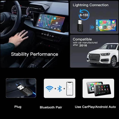 Skilldrive 2026 Mini 2 in 1 CarPlay Adapter Wireless Android Auto Adapter AI Smart Box Intelligent System for Wired CarPlay Car