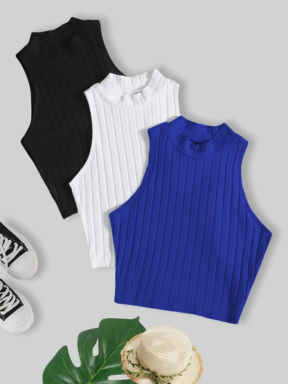 New style, stylish solid color, versatile women's sleeveless top three-piece set