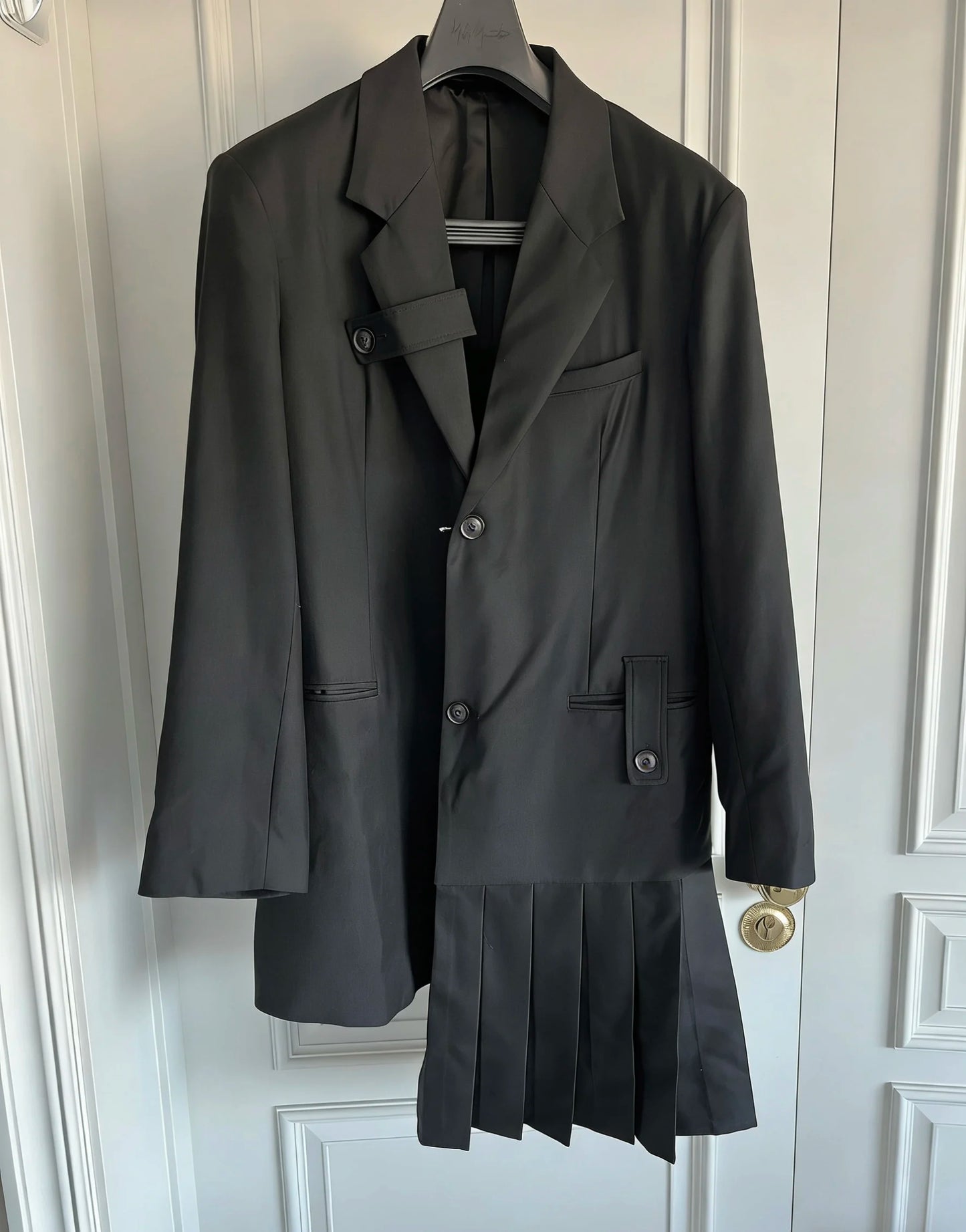 TOP-YAMAMOTO Original Design Original design Wool pleated word coat Asymmetrical slogan single row buckle