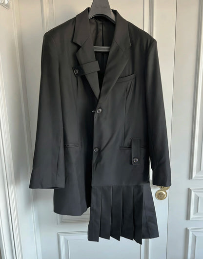 TOP-YAMAMOTO Original Design Original design Wool pleated word coat Asymmetrical slogan single row buckle