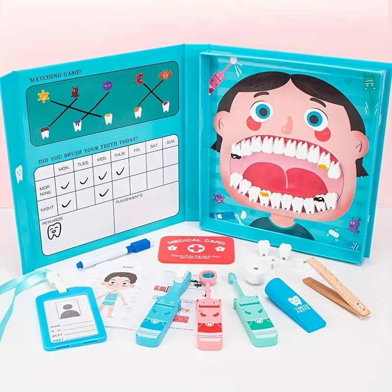 Children's Dentist Nurse Toys, Simulation Dentist Games, Play House Role Play, Oral Cognition, Oral Cleaning Wooden Toy Sets