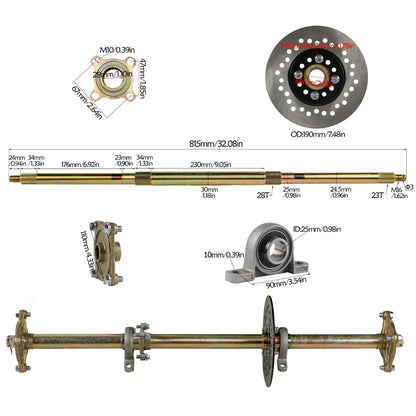 32" Rear Axle Assembly Kit Shaft + Hub+ Chain+ Brake Master Cylinder for  Go Kart ATV Drift Trike Cart