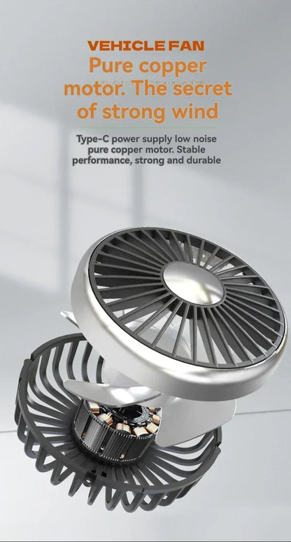 360° Rotation Double Head Car Back Seat Fan 3-speed Wind Adjustment USB Auto Cooling Fans for Summer Car Accessorie