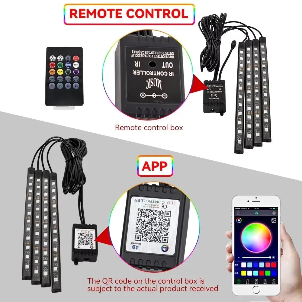 Neon Led Car Lights Strip Ambient Light Auto Wireless Remote Music APP Control RGB Atmosphere Decorative Lamp Auto Accessories