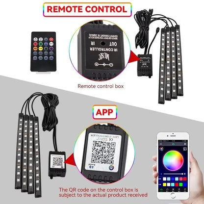 Neon Led Car Lights Strip Ambient Light Auto Wireless Remote Music APP Control RGB Atmosphere Decorative Lamp Auto Accessories