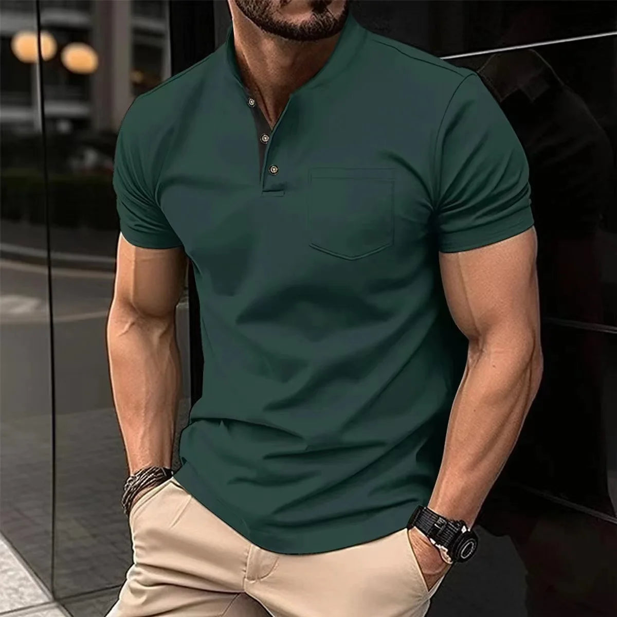Men's Casual Shirt V-Neck Button Up Versatile Color Lapel Button T-Shirt Polo Shirt for Men Casual Streetwear Summer Cool Wear