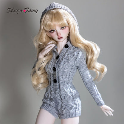 BJD Doll 1/4 Kaka H ShugaFairy MSD FullSet Cool Casual Uninhibited Lady Hooded Cable Knit Sweater Outfit Ball Jointed Doll