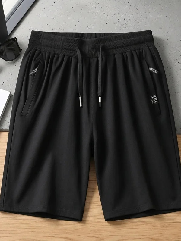 Black Sports Casual Shorts Men Summer Thin Pure Cotton Straight Leg mid Waist Drawstring Five Pocket Zipper Pants