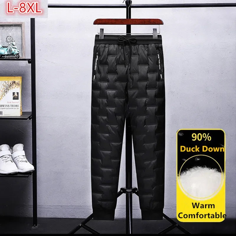 Winter Down Pants Men Outdoor 8XL 7XL 6XL Plus Size Warm Thicken Waterproof White Duck Thermal Trousers Windproof Male Jogger