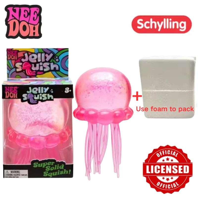 Schylling Nee Doh Jellyfish & Cube Squish Toy, Soft Jelly Squeeze Stress Relief Fidget Toy, Sensory NeeDoh for Kids & Adults