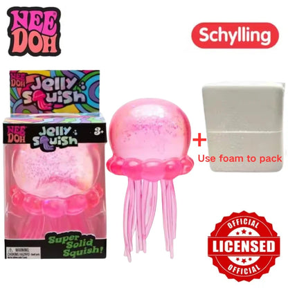 Schylling Nee Doh Jellyfish & Cube Squish Toy, Soft Jelly Squeeze Stress Relief Fidget Toy, Sensory NeeDoh for Kids & Adults