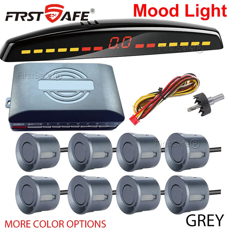 FirstSafe Factory Parking Sensor Kit Front Rear Mood Light Display 6/8 Radar Sensors Auto Backup Monitor Detector Accessories