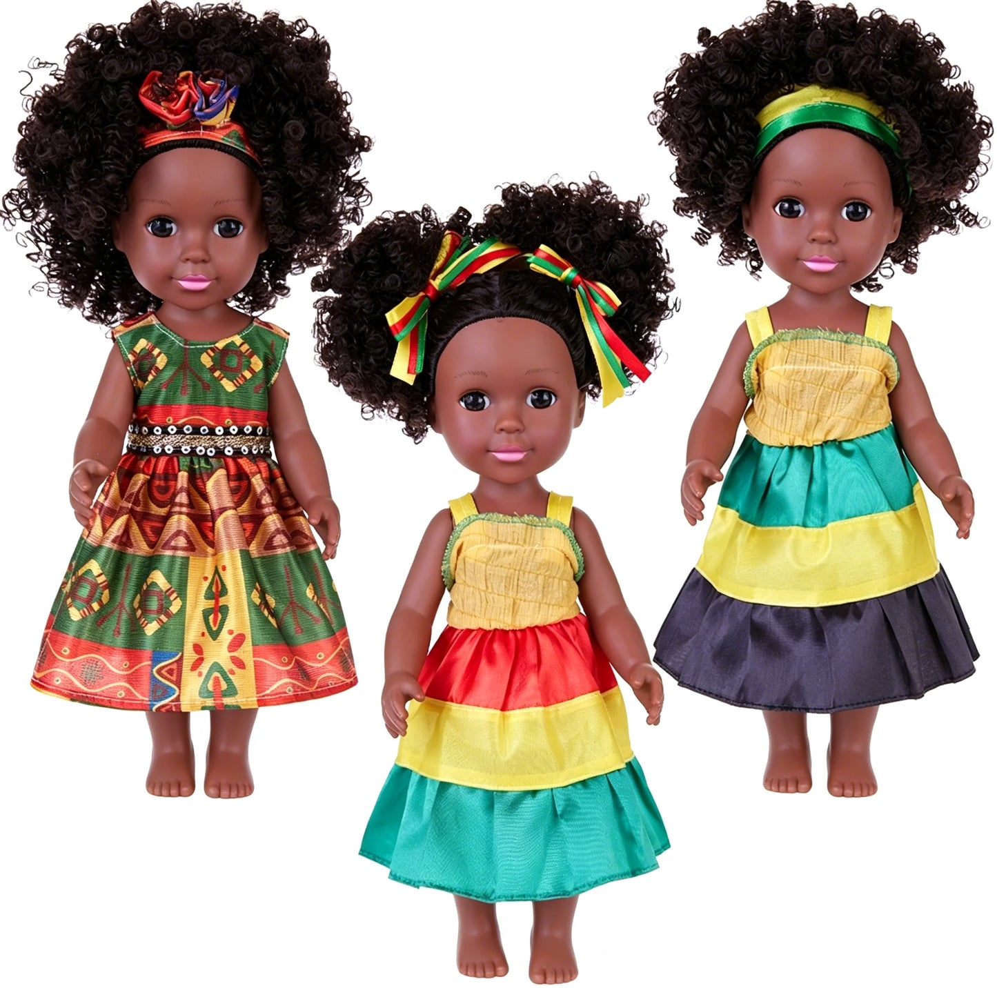 14inch 35cm American African Black Doll with Clothes Full Vinyl Body Curly Hair Doll Realistic Black Baby Doll Kid Toy Girl Gift