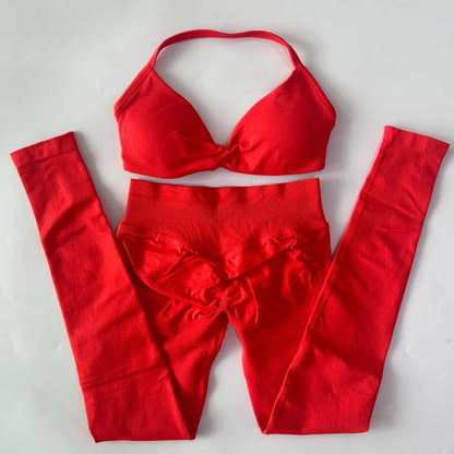 Women's 2 Piece Yoga Set High Quality Seamless Leggings And Strappy Bra Workout Gym Fitness Sportswear Resistance Training