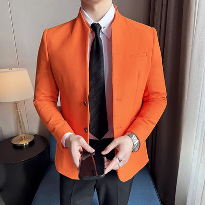 Waffle New Chinese Stand-Up Collar Suit Coats Men Slim Fit Business Casual Fashion Suits Jacket Formal Social Prom Party Tuxedos