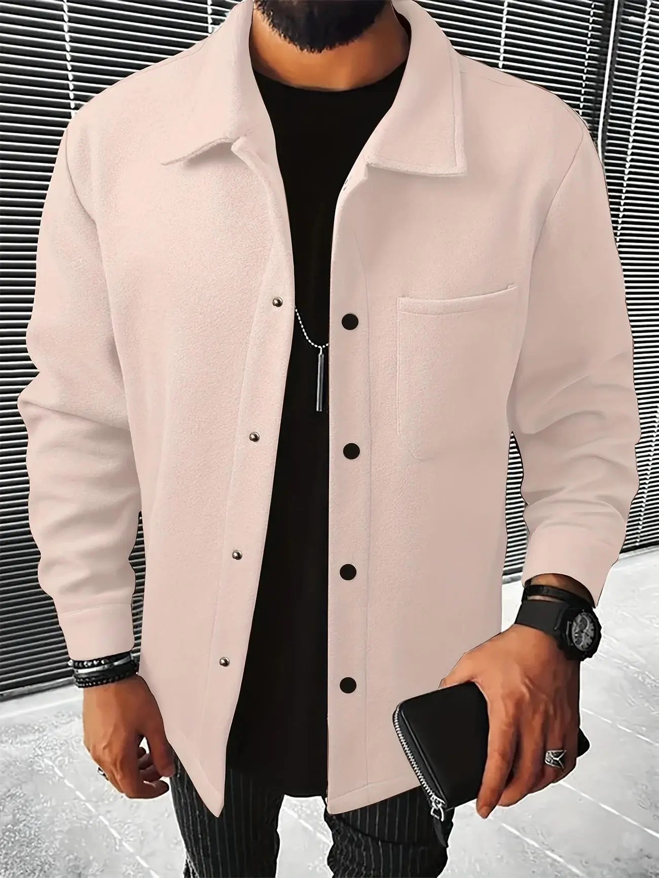 2025 Autumn And Winter New Men's Jacket, Fashionable and Casual Solid Color Woolen Jacket
