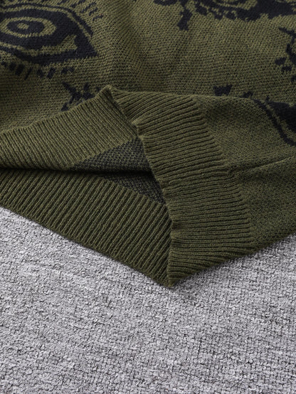 New Popular Autumn and Winter Abstract Eye Jacquard Pattern Pullover Sweater Casual Round Neck Knitted Men's Pullover