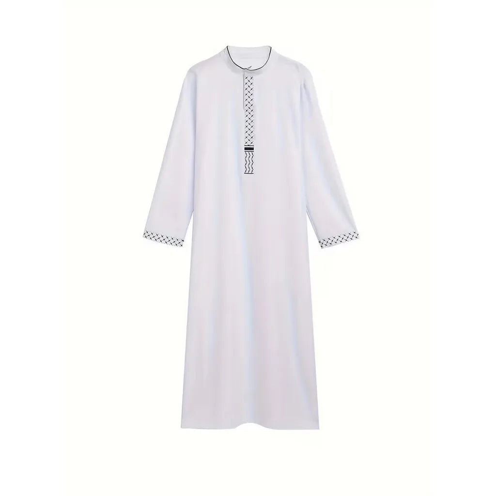 Muslim Men Embroidered Hooded Robe Middle Eastern Jubba Loose Long Sleeve Ethnic Thobe In Stock