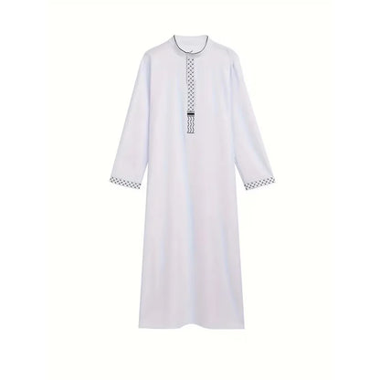 Muslim Men Embroidered Hooded Robe Middle Eastern Jubba Loose Long Sleeve Ethnic Thobe In Stock