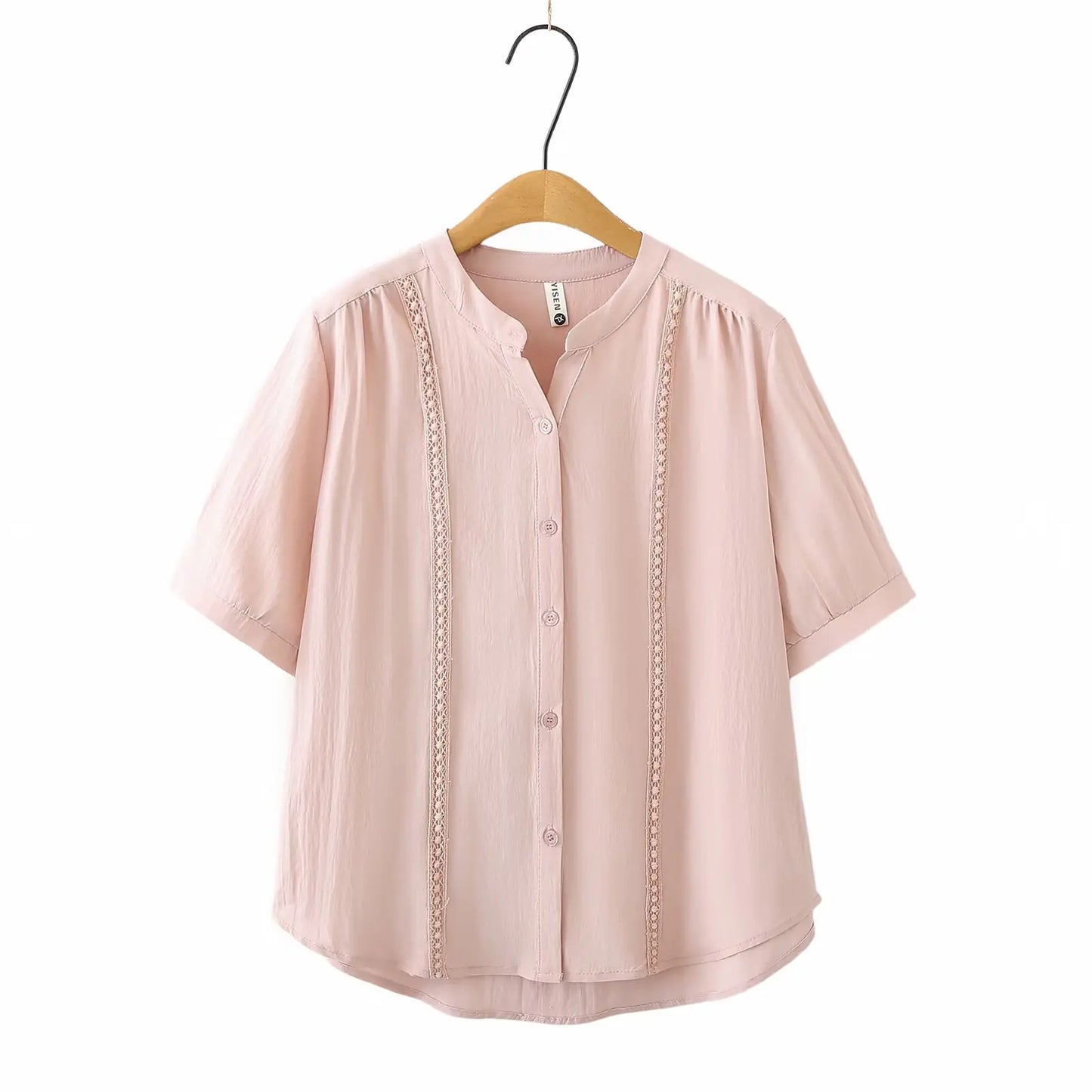 Slimming Short Sleeve Shirt for plus Size Women Stylish French Style Loose Fit Summer Top Single Button Closure Regular Length