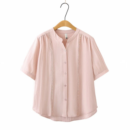 Slimming Short Sleeve Shirt for plus Size Women Stylish French Style Loose Fit Summer Top Single Button Closure Regular Length