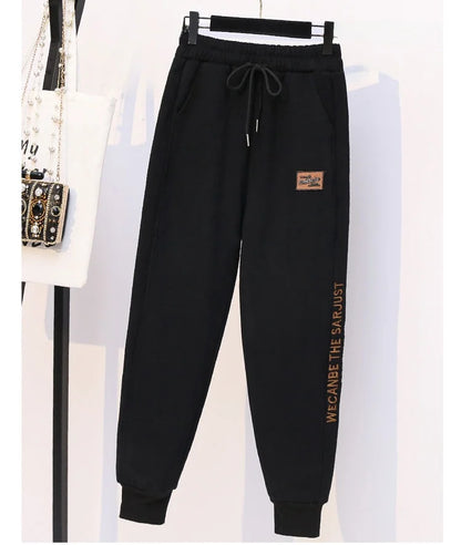 Thickened Fleece Cotton Harlan Pants Women's Casual Sports Sweatpants High Waist Elastic Bottom Leisure Trousers for All Seasons