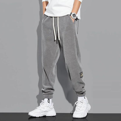 Trendy Retro Corduroy Joggers Men's Autumn Winter 2025 New Fleece Lined Loose Sports Casual Pants Comfortable Long Trousers