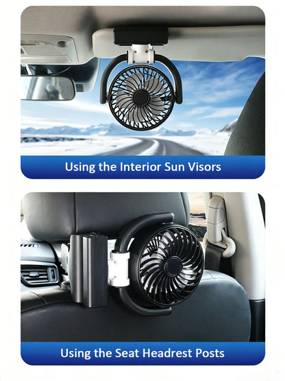 Car Cooling Clamp Fan Brushless Motor USB Rechargeable Fan  3 Speed Wind Rotatable Portable 5 Leaves Fan Car Electronic Tool