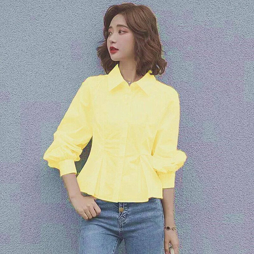 Fashion Simplicity Trend Temperament Spring New Women’s Slim Waist Button Shirt Long Sleeve Pure Color Chic Design Shir Tops