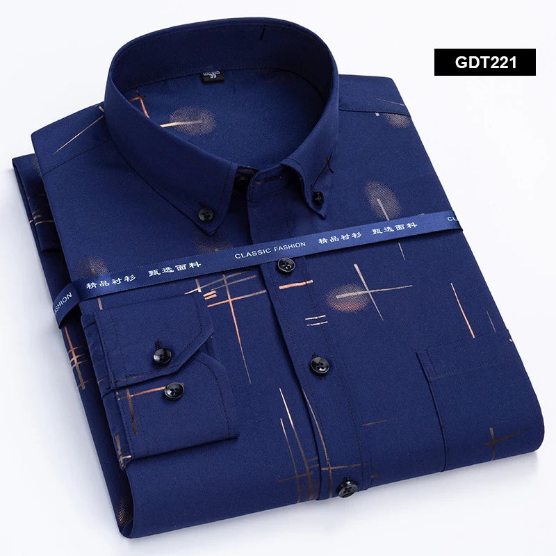 Men's Non-iron Shirts Business Casual Bronzing Long Sleeved Regular Fit Shirts Spring and Autumn New Fashion Print Top Clothing